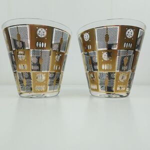 MCM 1960’s 22k Culver Fluted Rocks Glasses with Celestial Face Design Set Of 2